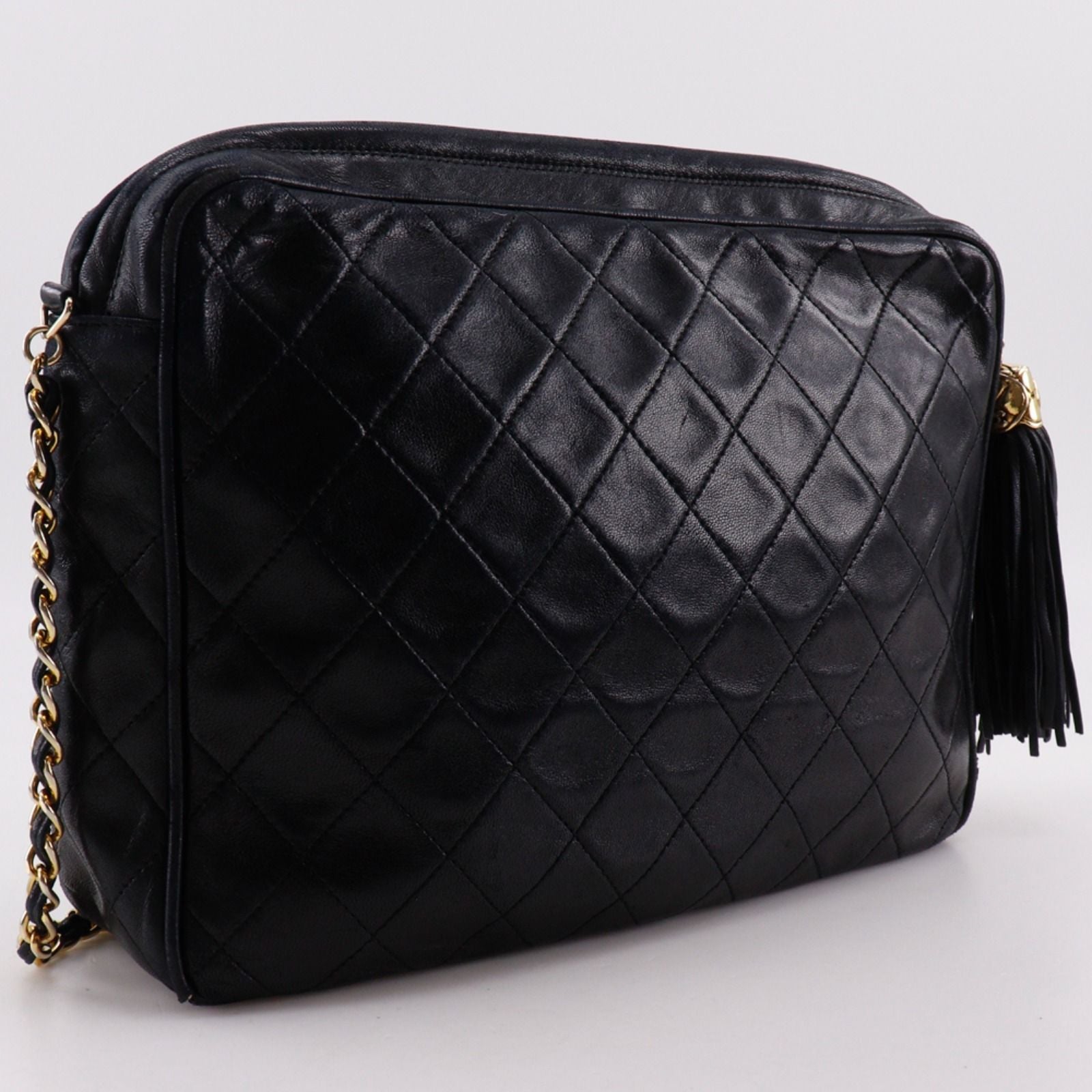 Chanel Chain Shoulder Bag with Fringe Quilted Vintage Calfskin Black — view 3