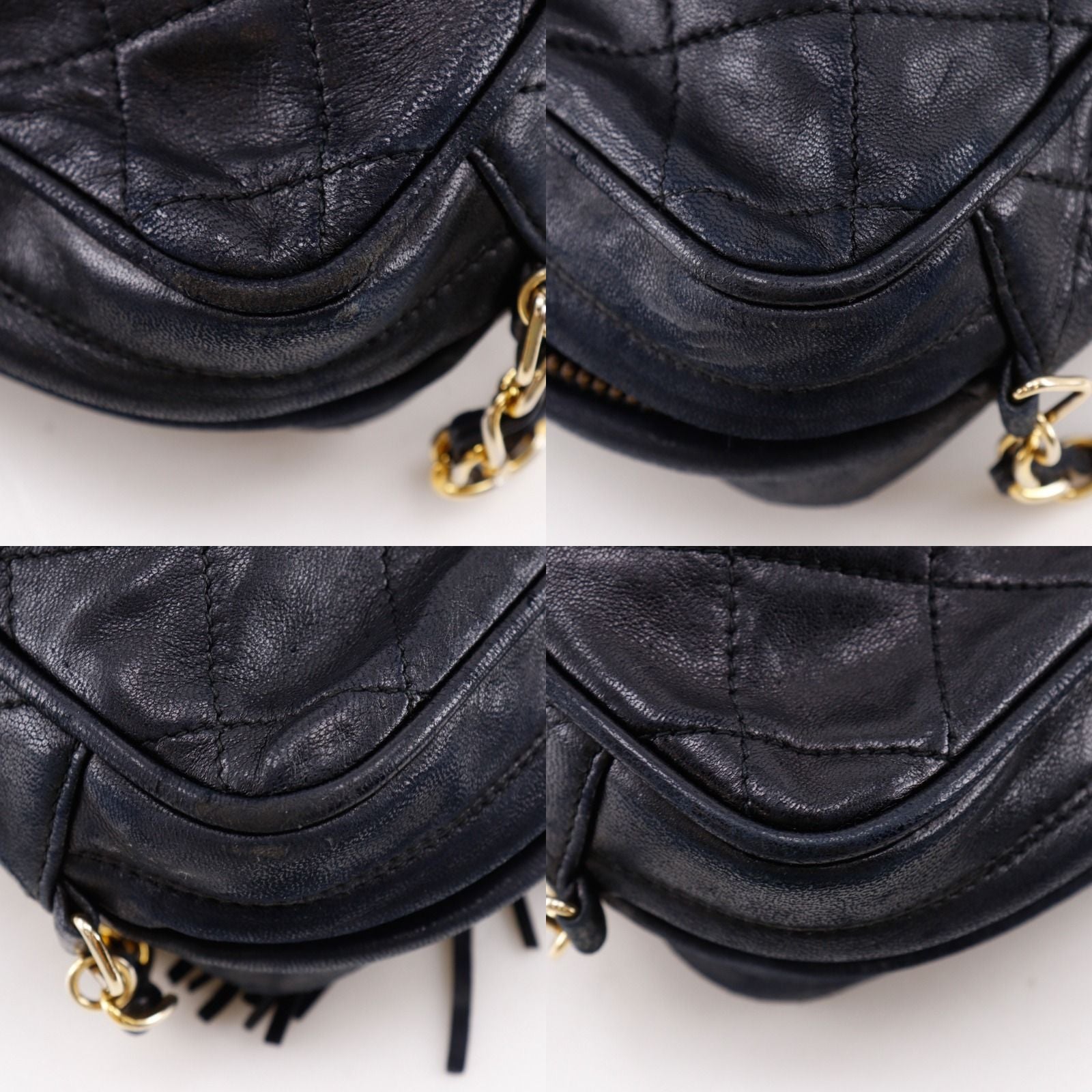 Chanel Chain Shoulder Bag with Fringe Quilted Vintage Calfskin Black — view 5