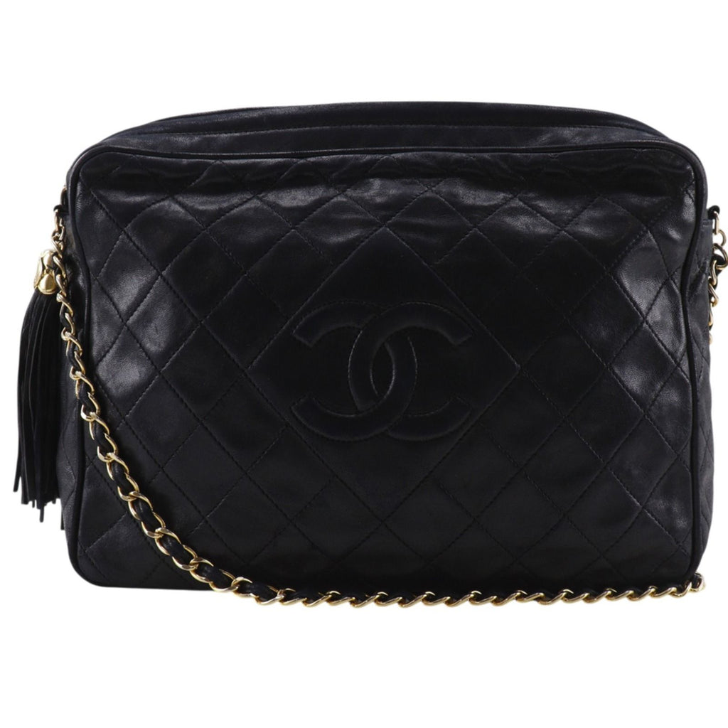 Chanel Chain Shoulder Bag with Fringe Quilted Vintage Calfskin Black
