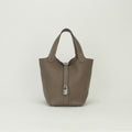 Hermes Picotin Lock PM 18 Tote Taurillon Clemence Etoupe Gray Silver Handbag