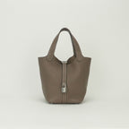 Hermes Picotin Lock PM 18 Tote Taurillon Clemence Etoupe Gray Silver Handbag