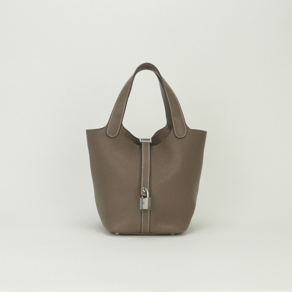 Hermes Picotin Lock PM 18 Tote Taurillon Clemence Etoupe Gray Silver Handbag