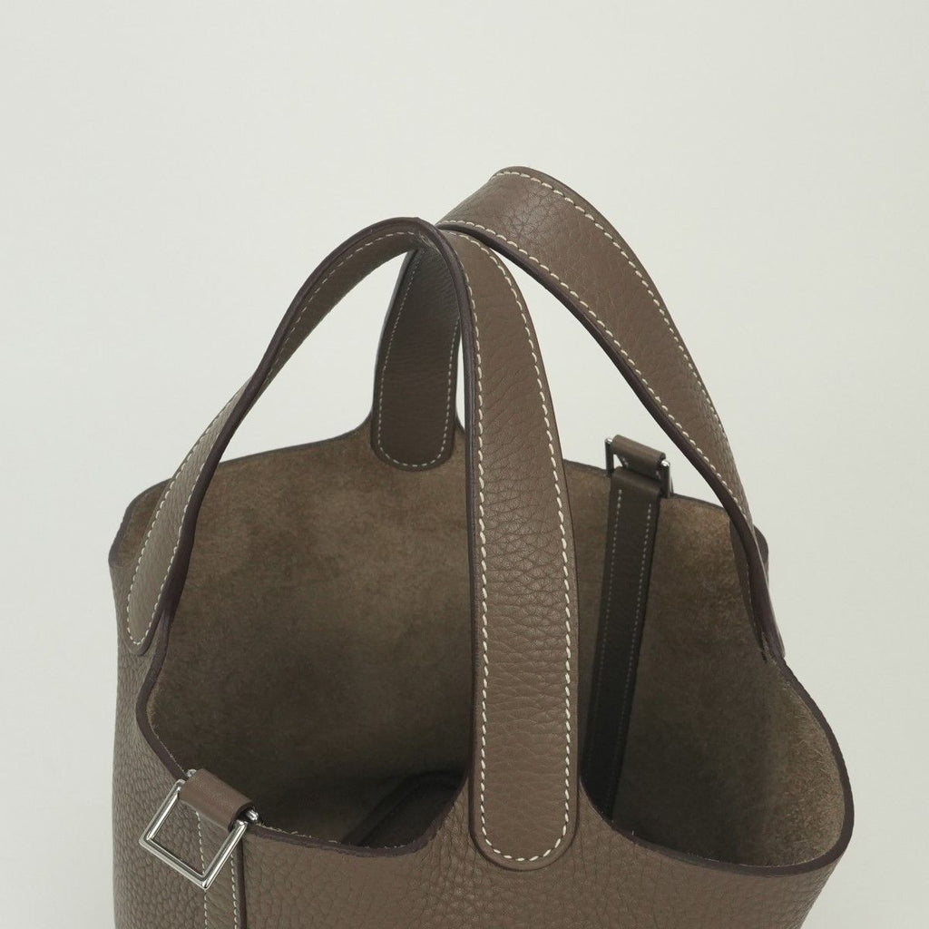 Hermes Picotin Lock PM 18 Tote Taurillon Clemence Etoupe Gray Silver Handbag — view 4