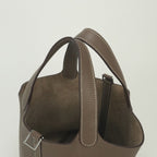 Hermes Picotin Lock PM 18 Tote Taurillon Clemence Etoupe Gray Silver Handbag — view 4