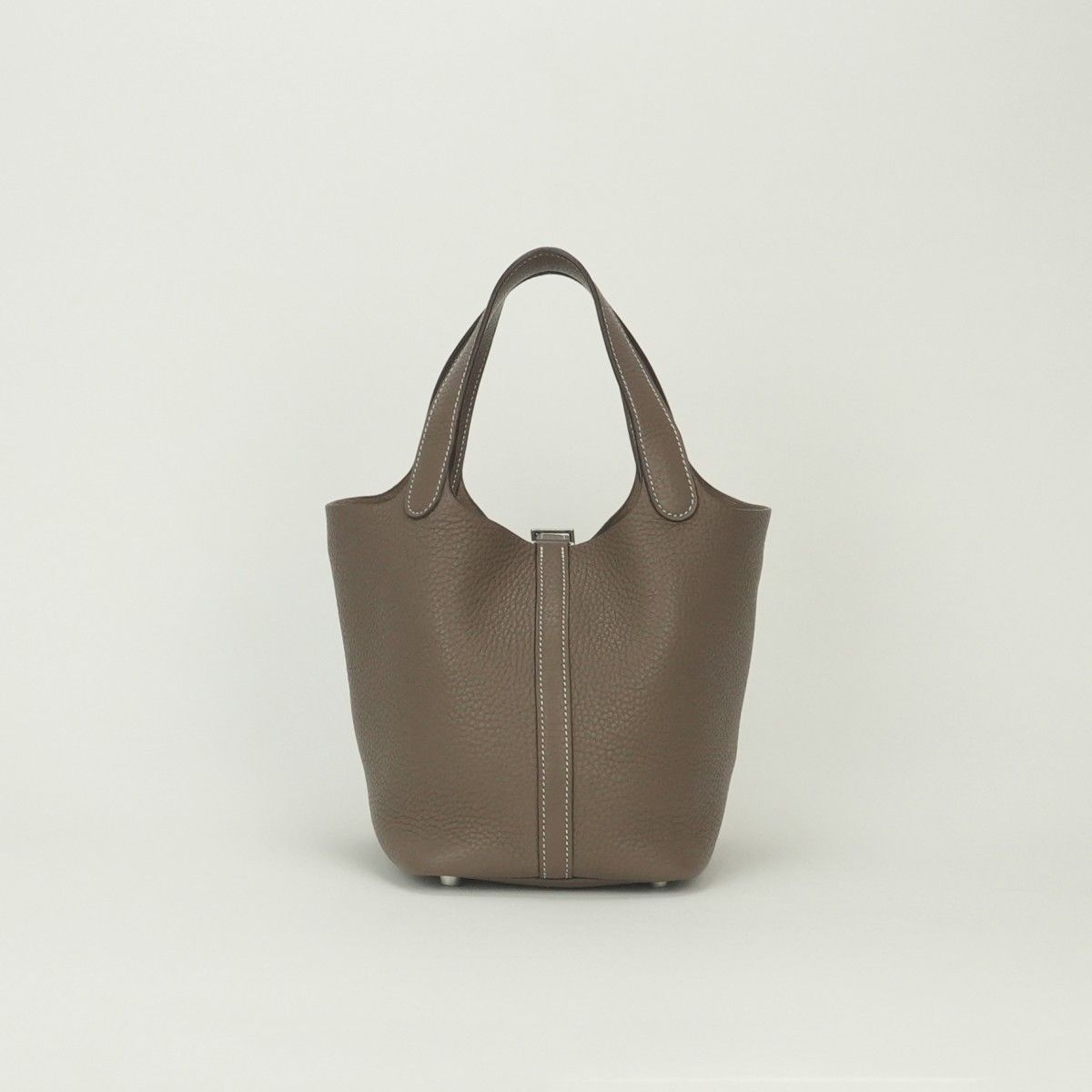 Hermes Picotin Lock PM 18 Tote Taurillon Clemence Etoupe Gray Silver Handbag — view 3