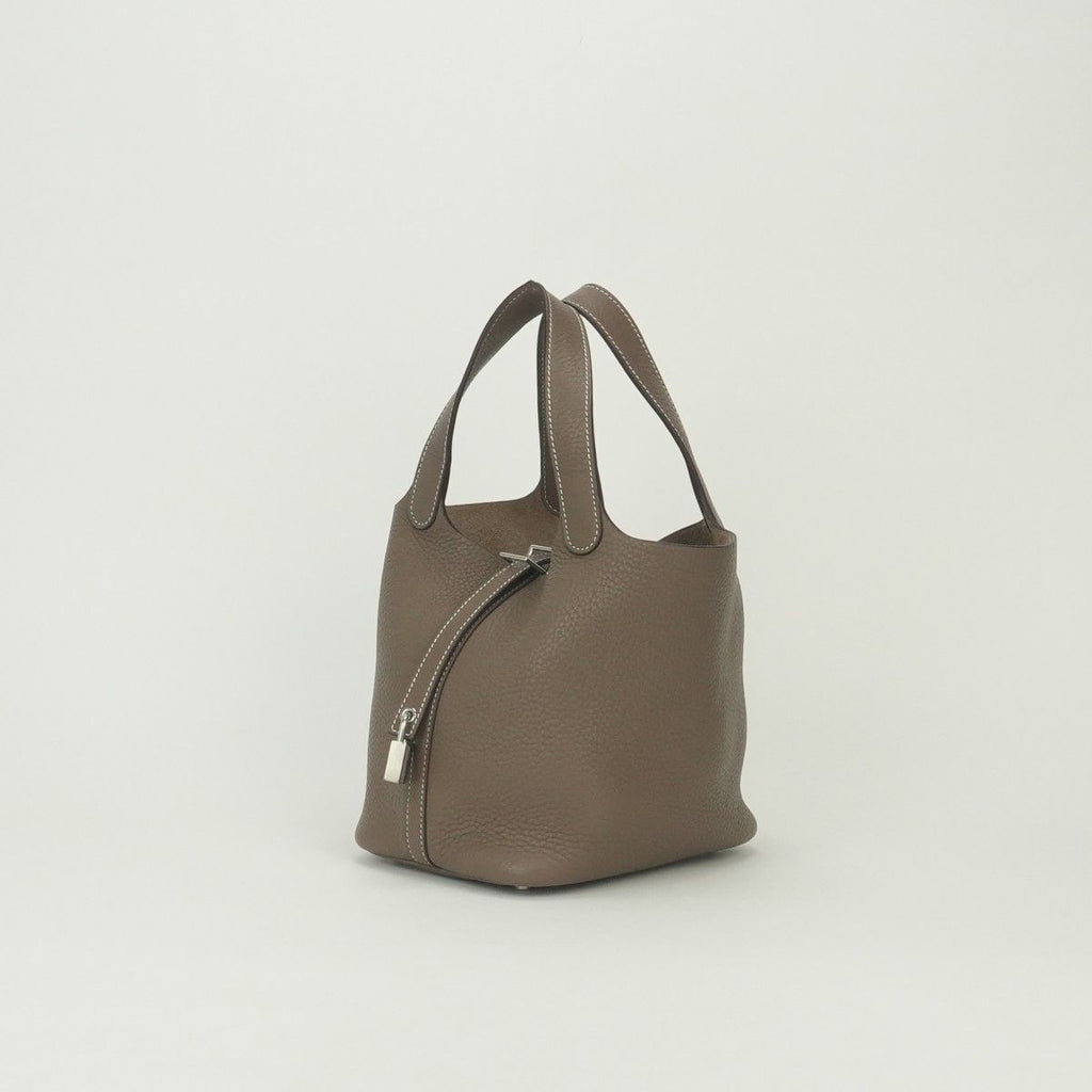 Hermes Picotin Lock PM 18 Tote Taurillon Clemence Etoupe Gray Silver Handbag — view 2