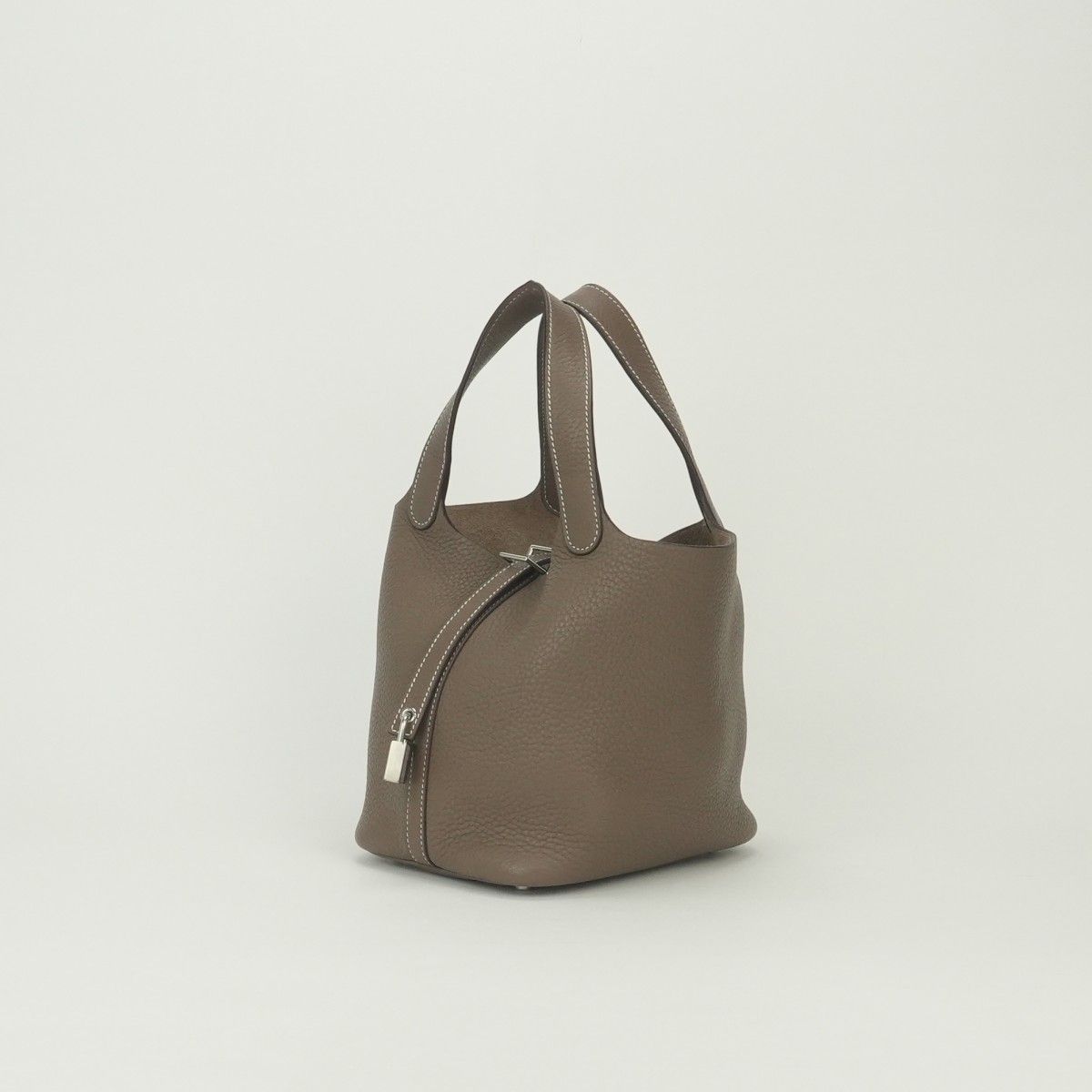 Hermes Picotin Lock PM 18 Tote Taurillon Clemence Etoupe Gray Silver Handbag — view 2