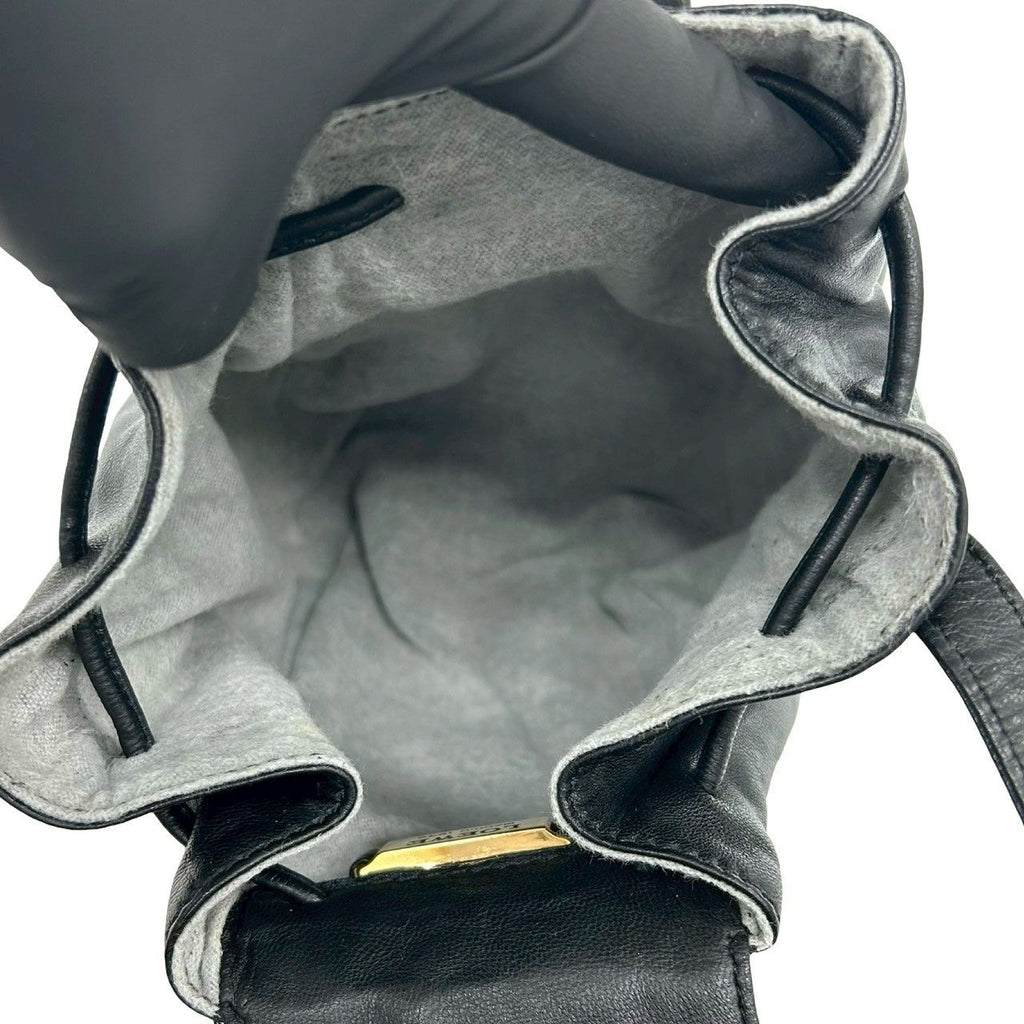 Loewe Vintage Logo Leather Mini Drawstring Shoulder Bag Pochette Crossbody Black — view 9