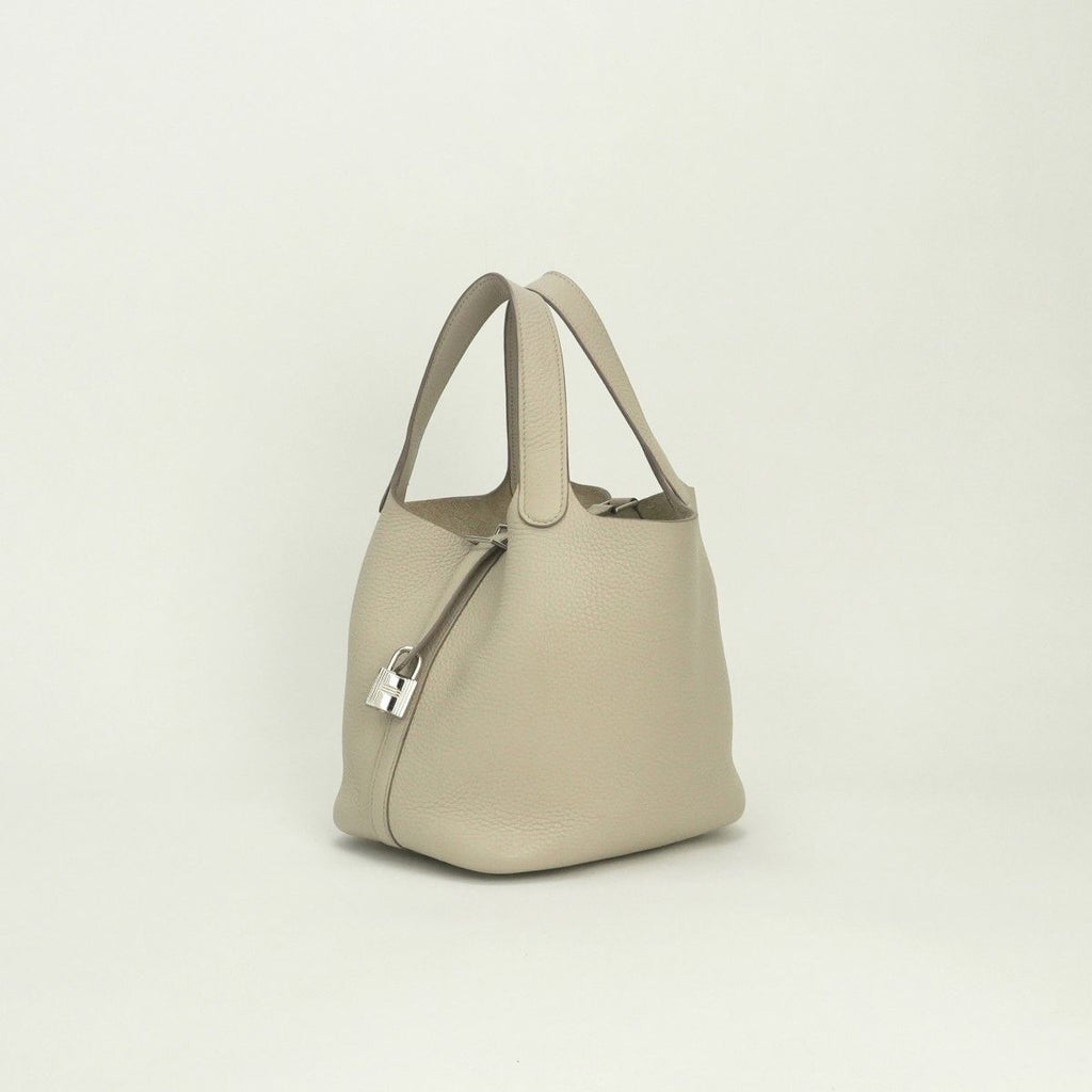 Hermes Picotin Lock PM 18 Tote Taurillon Clemence Cles Craie White Silver — view 2
