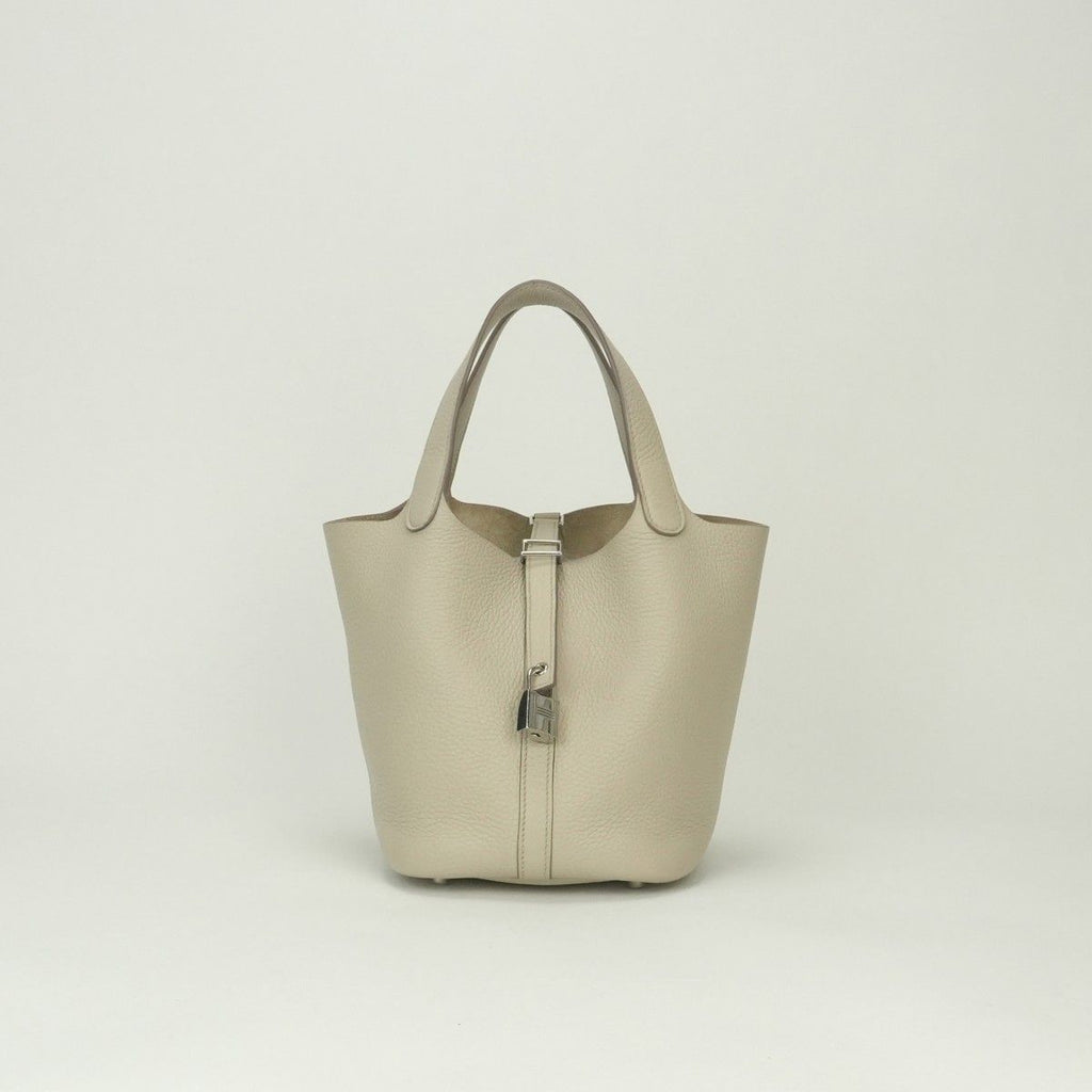 Hermes Picotin Lock PM 18 Tote Taurillon Clemence Cles Craie White Silver
