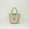 Hermes Picotin Lock PM 18 Tote Taurillon Clemence Cles Craie White Silver