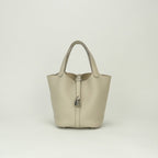 Hermes Picotin Lock PM 18 Tote Taurillon Clemence Cles Craie White Silver