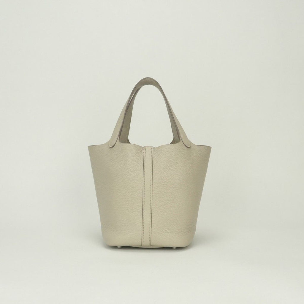 Hermes Picotin Lock PM 18 Tote Taurillon Clemence Cles Craie White Silver — view 3