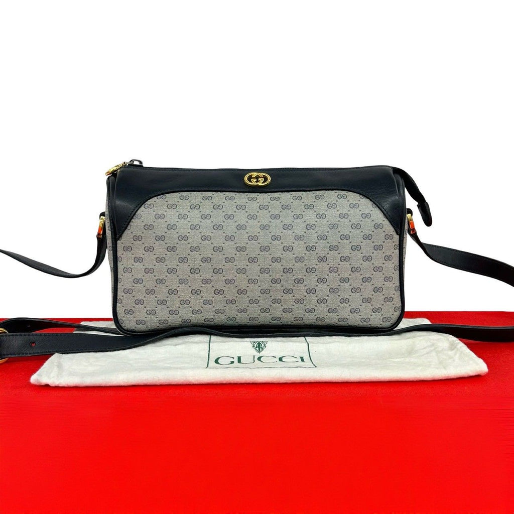 Gucci Vintage Micro GG Logo Leather Mini Shoulder Bag Pochette Navy