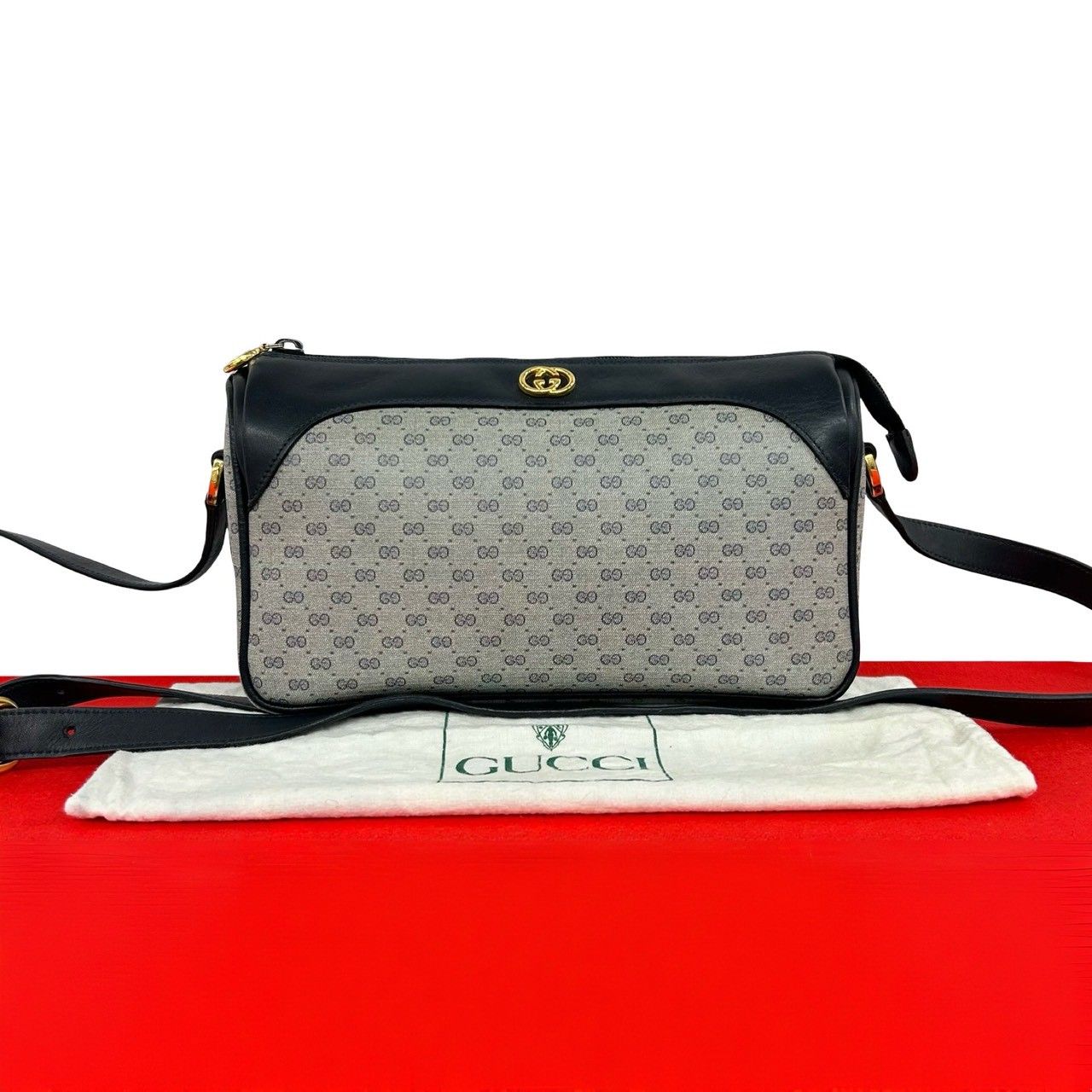 Gucci Vintage Micro GG Logo Leather Mini Shoulder Bag Pochette Navy
