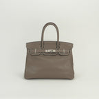 Hermes Birkin 30 Tote Taurillon Clemence Etoupe Gray Silver