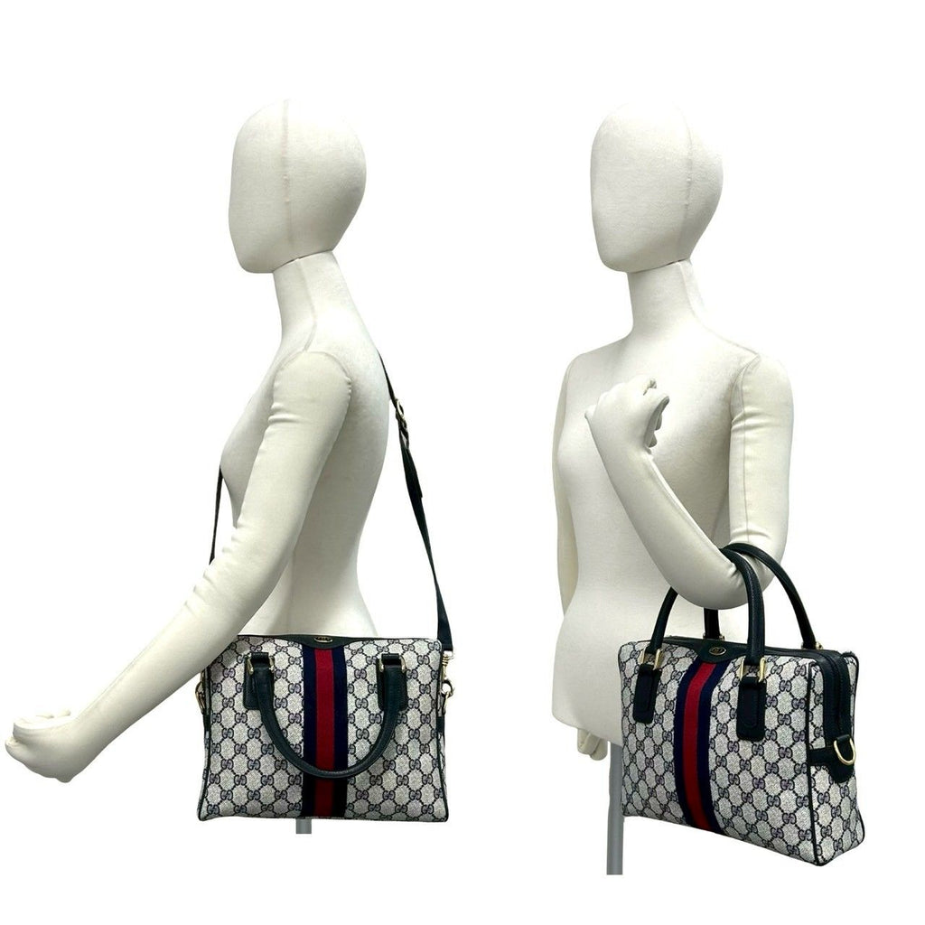Gucci Vintage Sherry Line GG Logo Pattern Leather 2-Way Shoulder Bag Navy — view 2