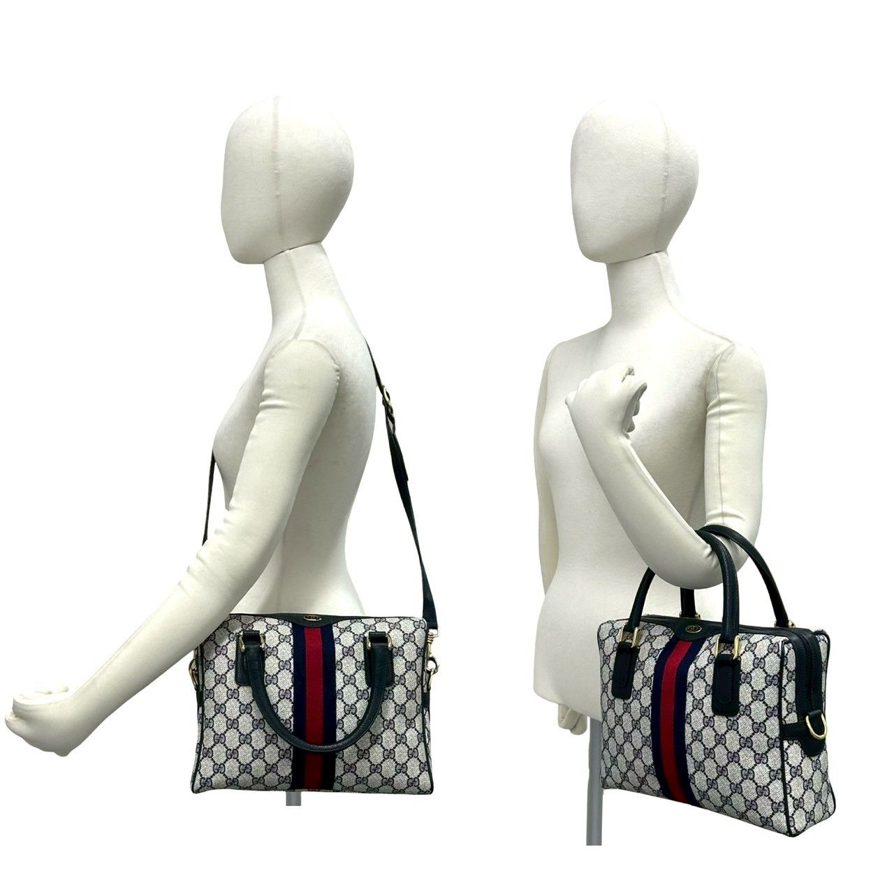 Gucci Vintage Sherry Line GG Logo Pattern Leather 2-Way Shoulder Bag Navy — view 2