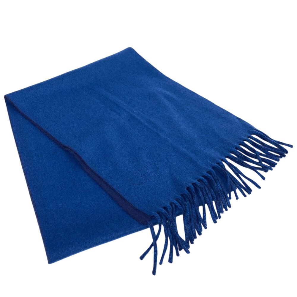 Hermes Evelyne Logo Reversible Cashmere Scarf Blue