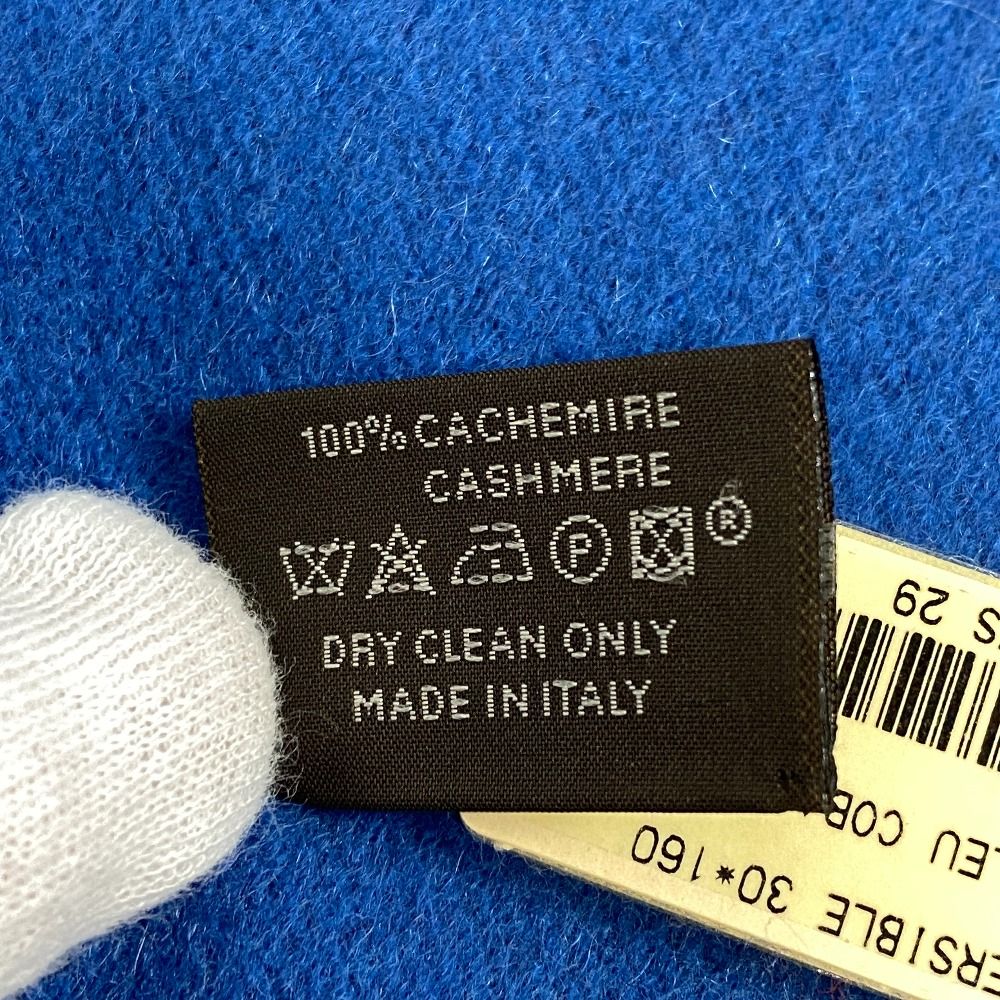 Hermes Evelyne Logo Reversible Cashmere Scarf Blue — view 7