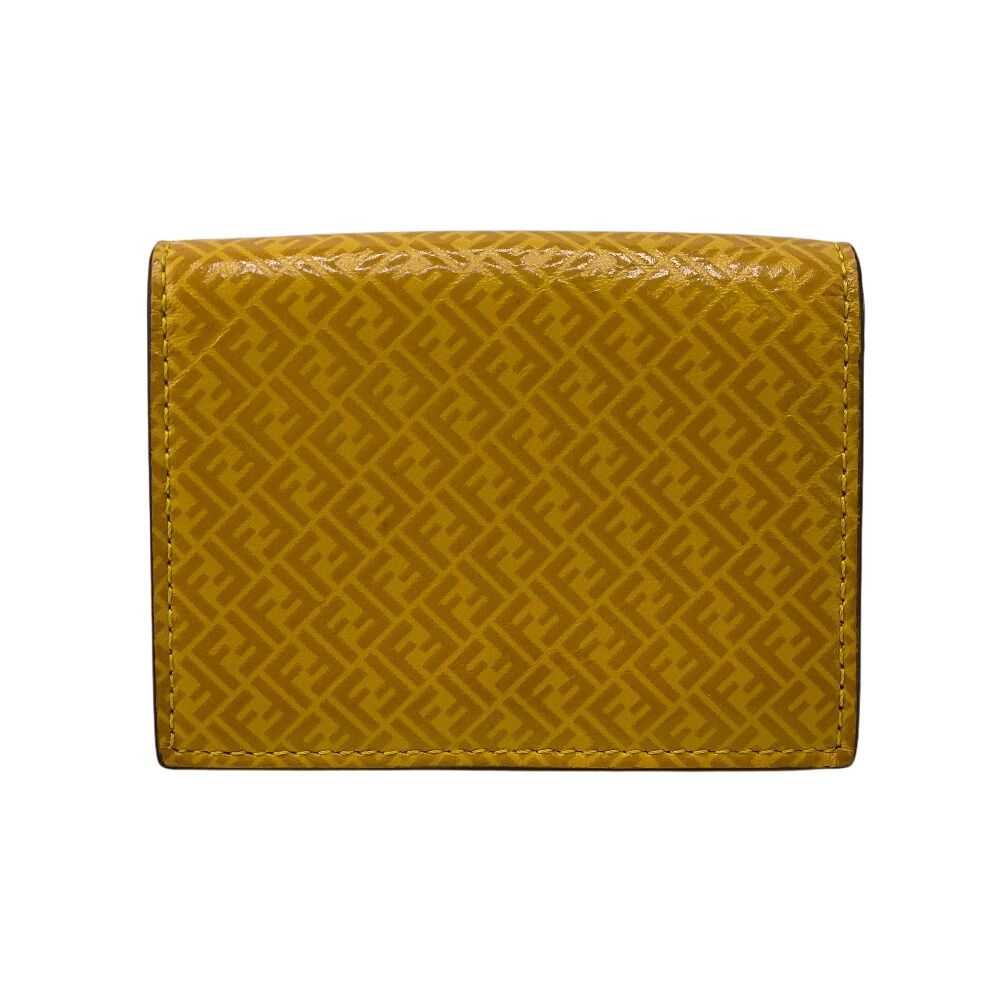 Fendi Compact Wallet FF Logo Leather Trifold Yellow