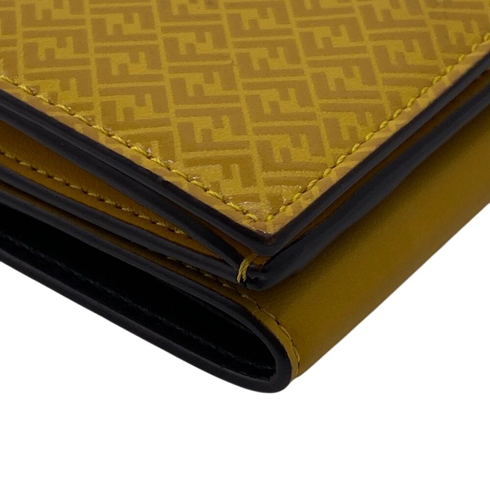 Fendi Compact Wallet FF Logo Leather Trifold Yellow — view 4