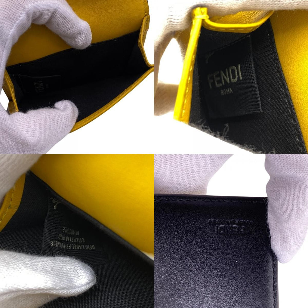 Fendi Compact Wallet FF Logo Leather Trifold Yellow — view 8