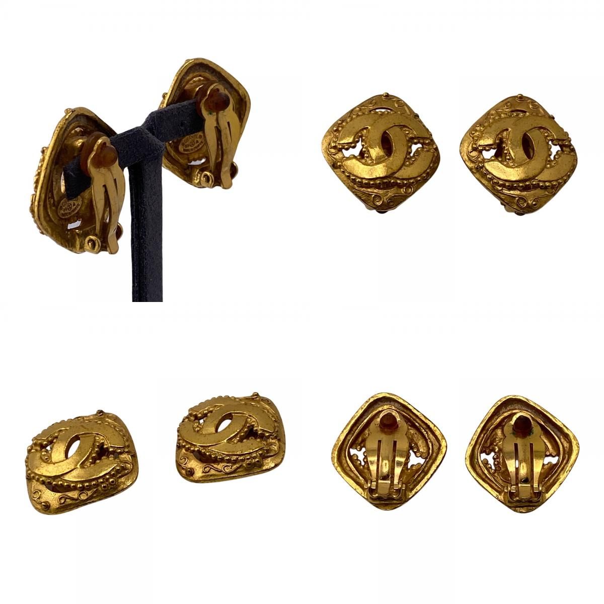 Chanel Diamond CC Logo Earrings Gold — view 7