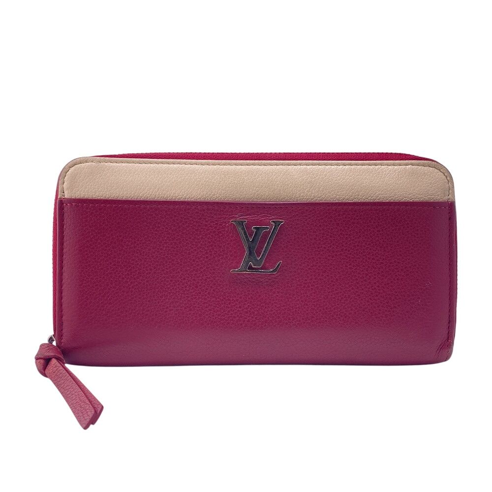 Louis Vuitton Zippy LV Logo Lockme Leather Wallet Winered