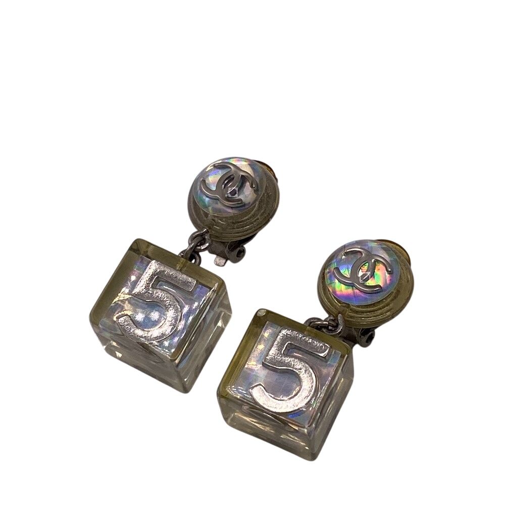 Chanel CC Logo Earrings Silver