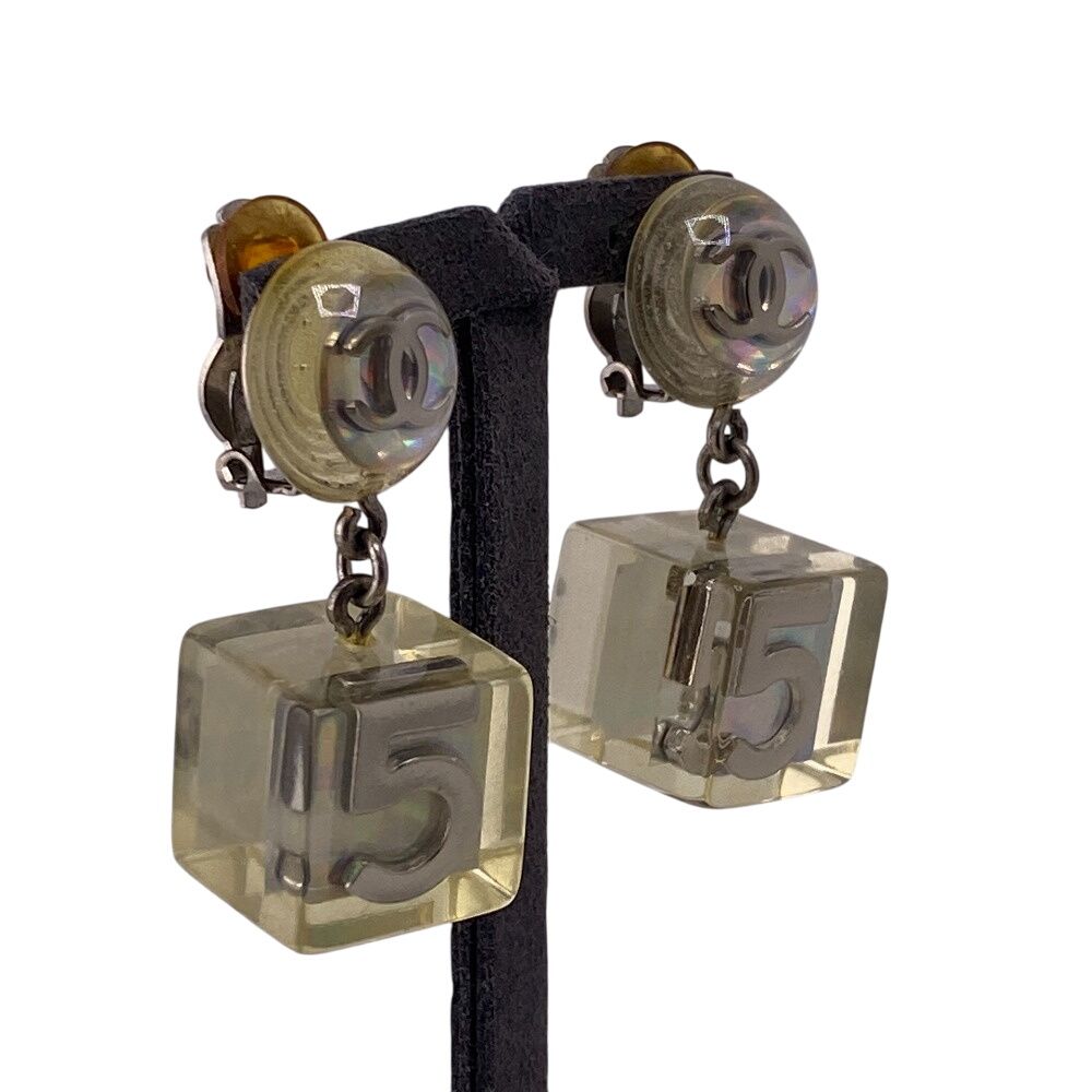 Chanel CC Logo Earrings Silver — view 3
