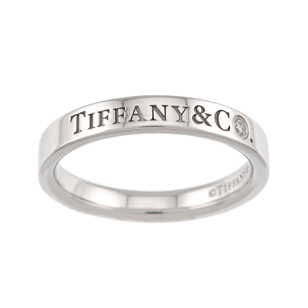 Tiffany & Co Logo Band Ring Diamond Pt Platinum — view 2