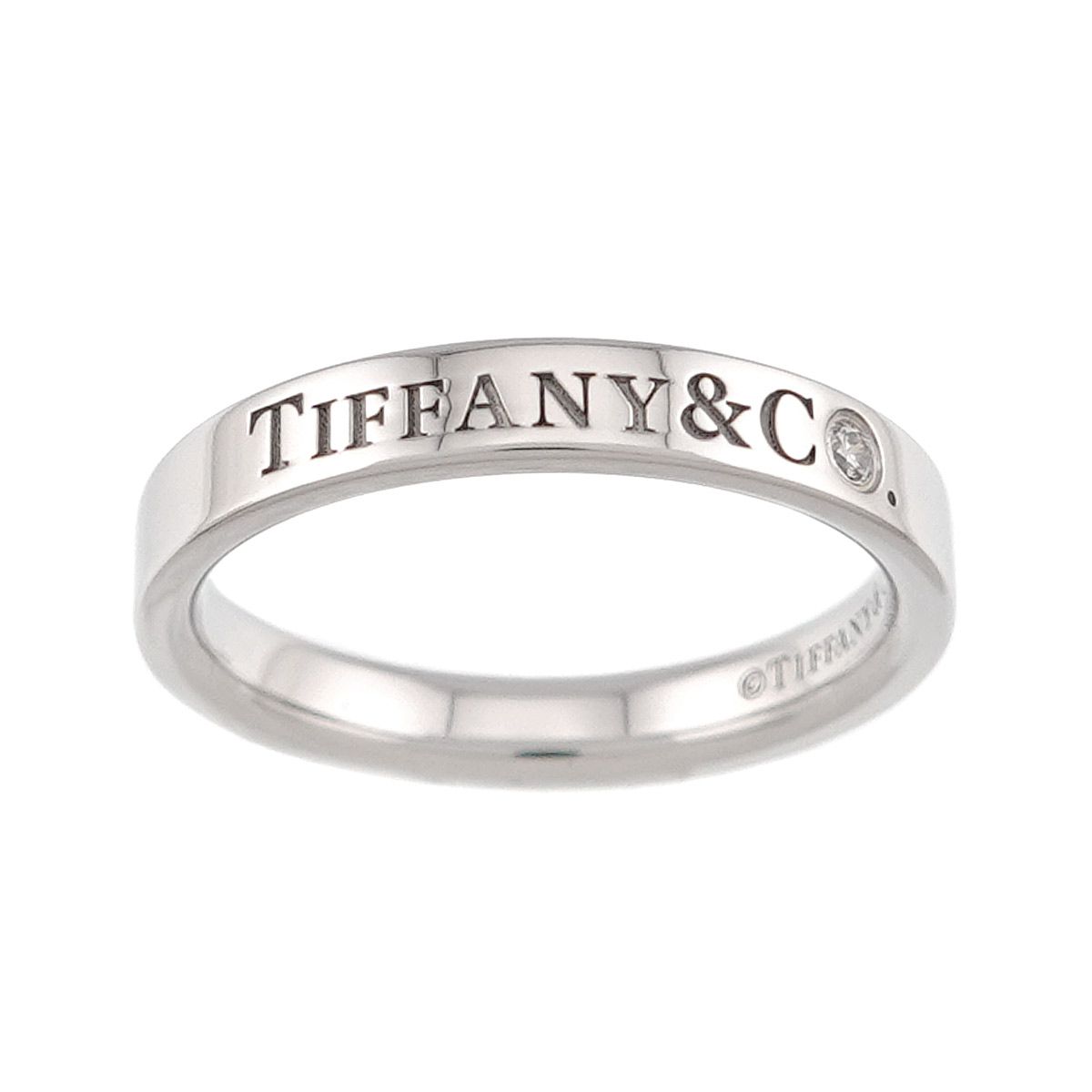Tiffany & Co Logo Band Ring Diamond Pt Platinum — view 2