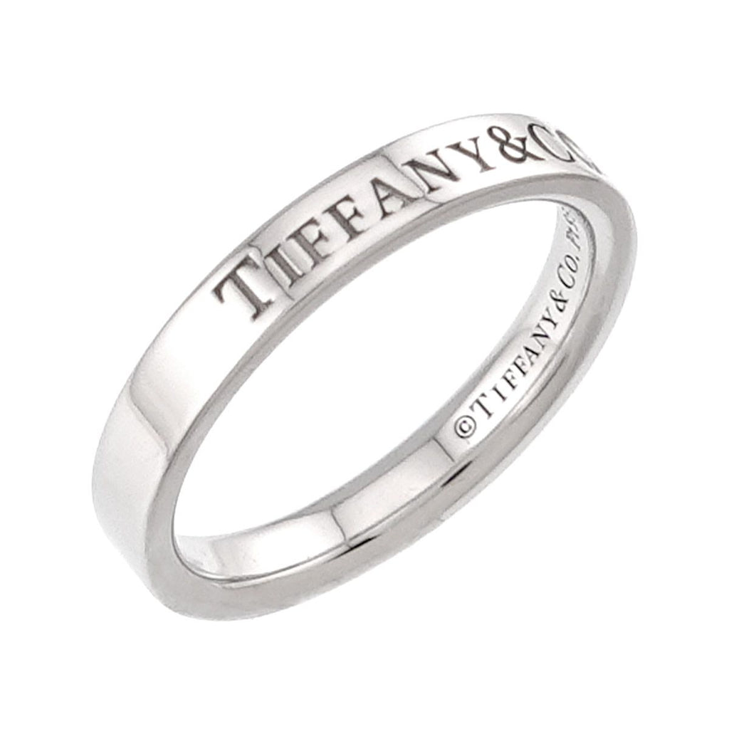 Tiffany & Co Logo Band Ring Diamond Pt Platinum — view 4