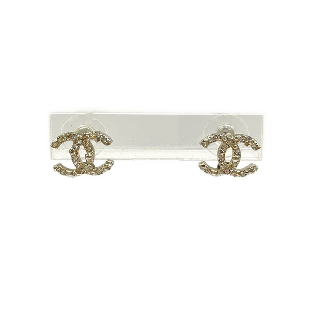 Chanel Earrings CC Logo Silver Clear