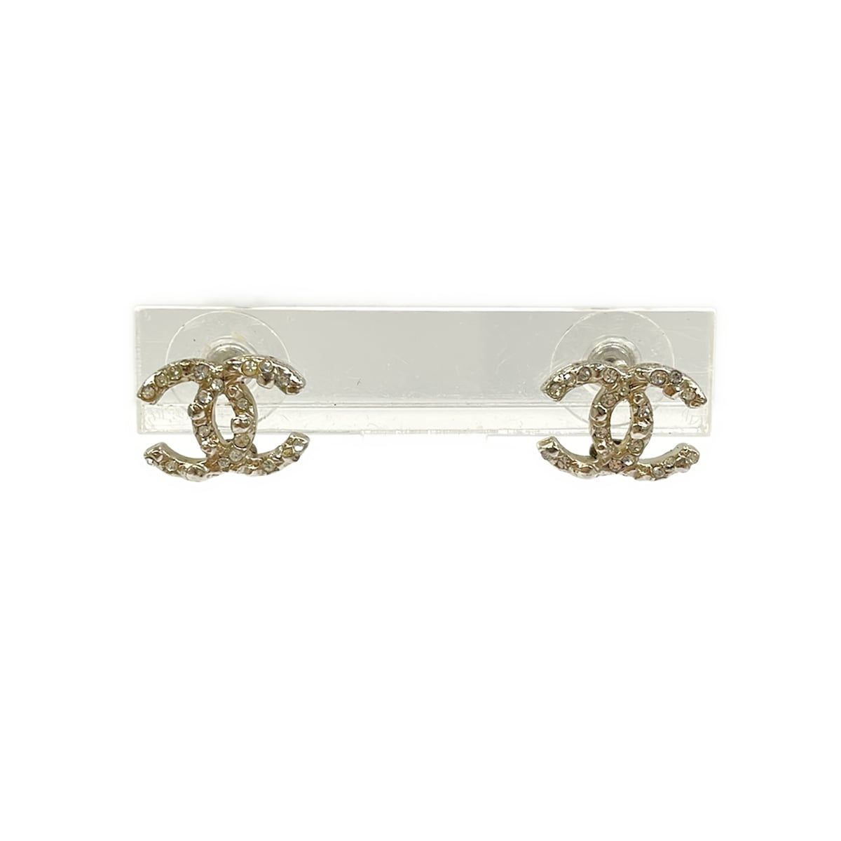 Chanel Earrings CC Logo Silver Clear