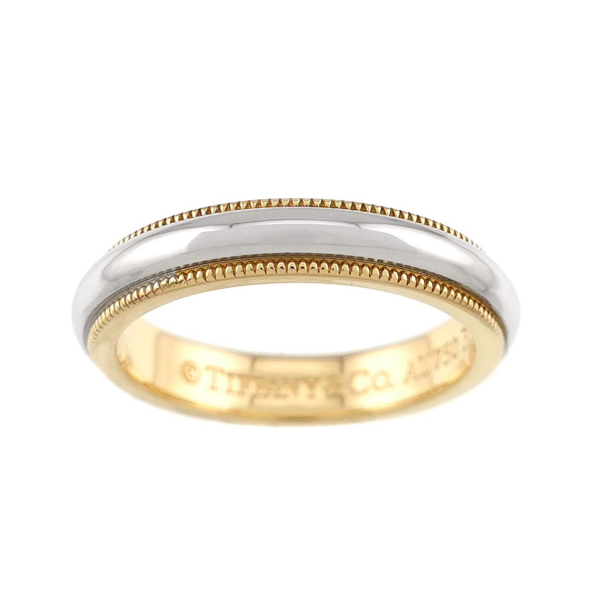 Tiffany & Co Milgrain Band Ring Platinum Pt 18k YG 750 — view 2