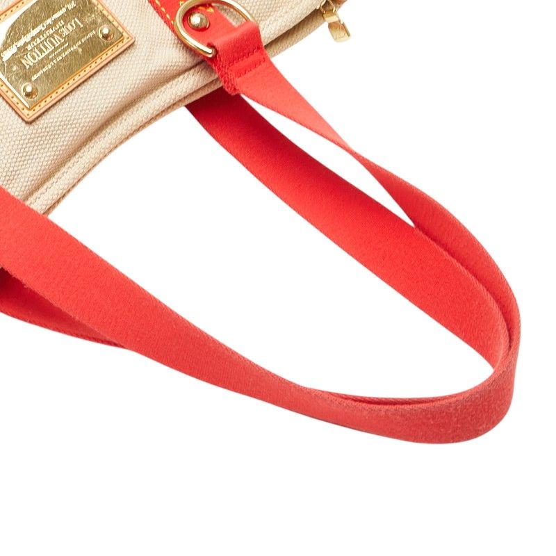 Louis Vuitton Antigua Cabas Tote Shoulder Bag Red Beige Canvas Leather — view 9