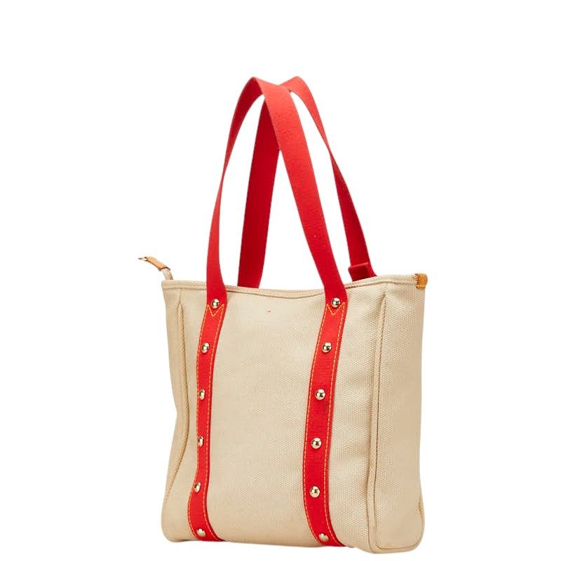 Louis Vuitton Antigua Cabas Tote Shoulder Bag Red Beige Canvas Leather — view 2