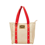 Louis Vuitton Antigua Cabas Tote Shoulder Bag Red Beige Canvas Leather