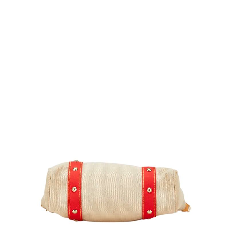 Louis Vuitton Antigua Cabas Tote Shoulder Bag Red Beige Canvas Leather — view 3
