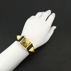 Hermes Medor Vintage Watch Pyramid Gold Studs White Leather Quartz — view 3