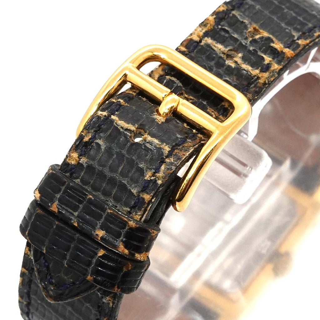Hermes Medor Vintage Watch Pyramid Gold Studs White Leather Quartz — view 7