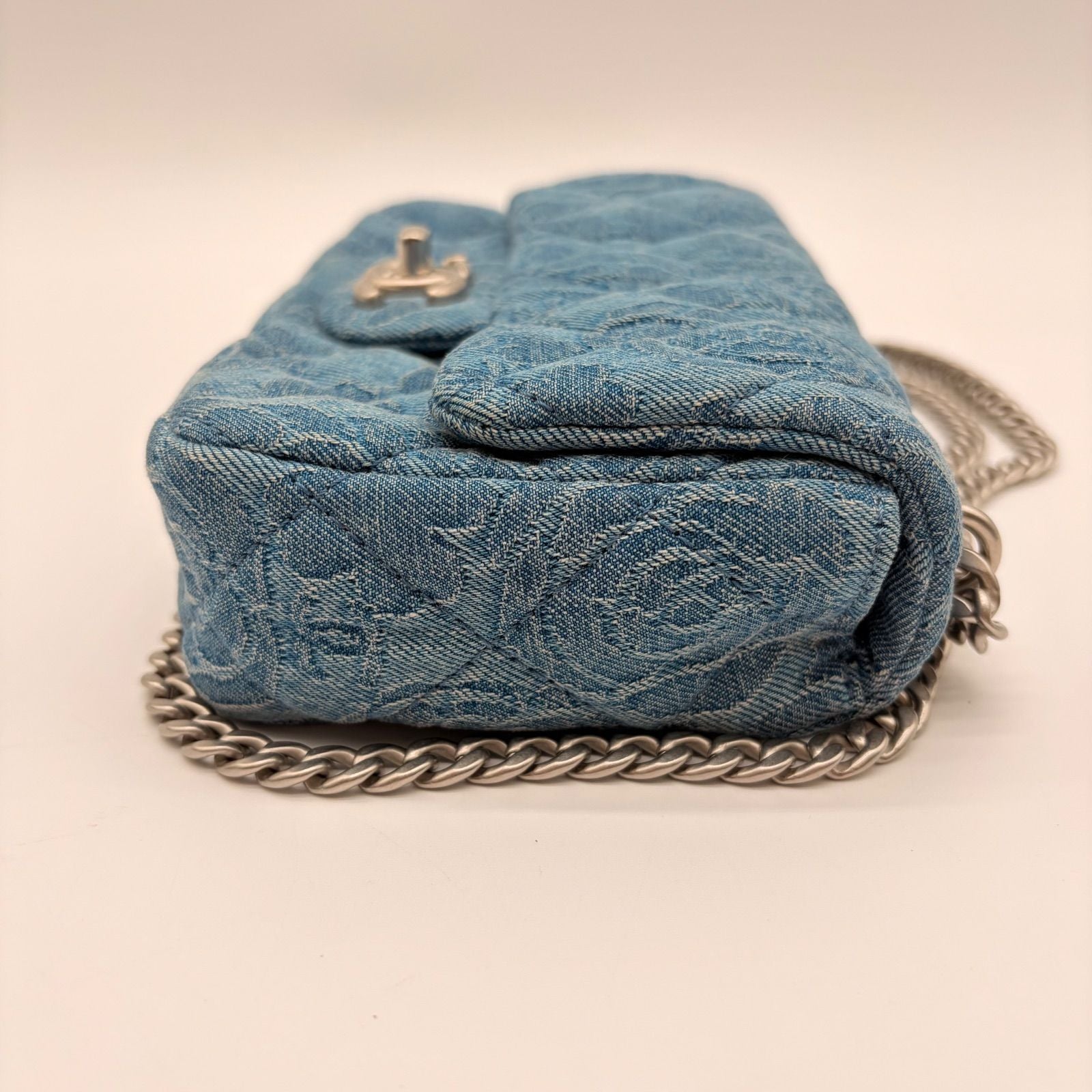 Chanel Shoulder Bag Mini Quilted Denim Heart Camellia CC Logo Turnlock Chain — view 5