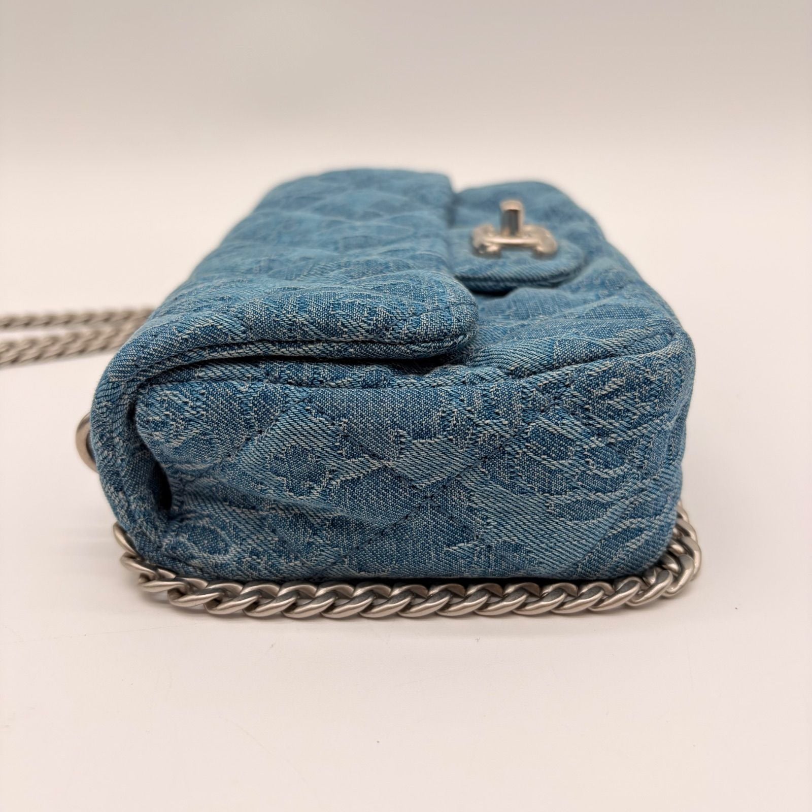 Chanel Shoulder Bag Mini Quilted Denim Heart Camellia CC Logo Turnlock Chain — view 6
