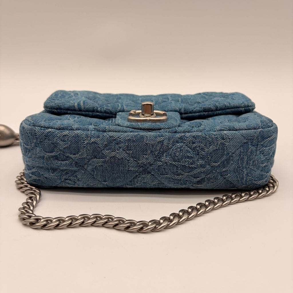 Chanel Shoulder Bag Mini Quilted Denim Heart Camellia CC Logo Turnlock Chain — view 4