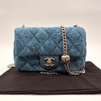 Chanel Shoulder Bag Mini Quilted Denim Heart Camellia CC Logo Turnlock Chain