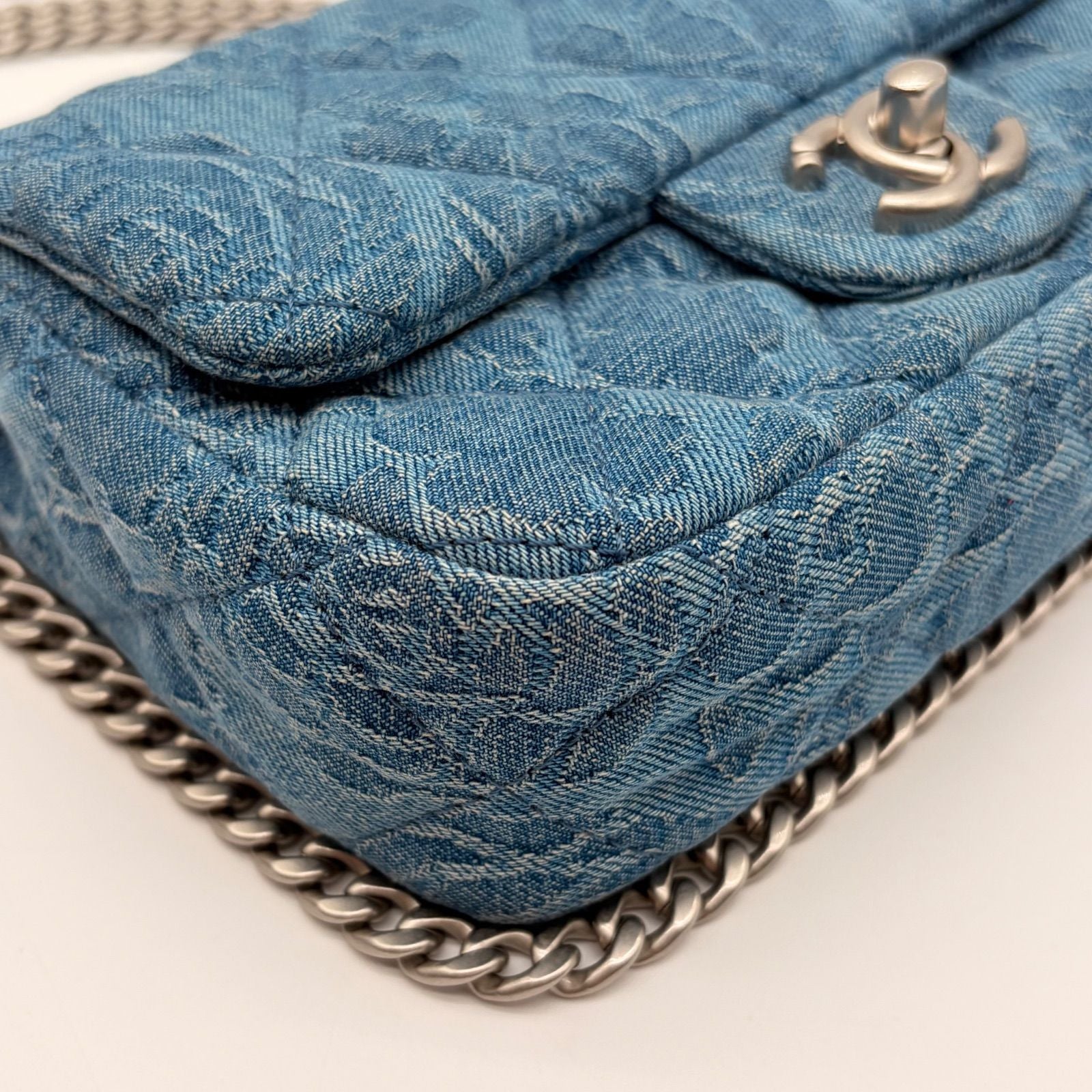 Chanel Shoulder Bag Mini Quilted Denim Heart Camellia CC Logo Turnlock Chain — view 7