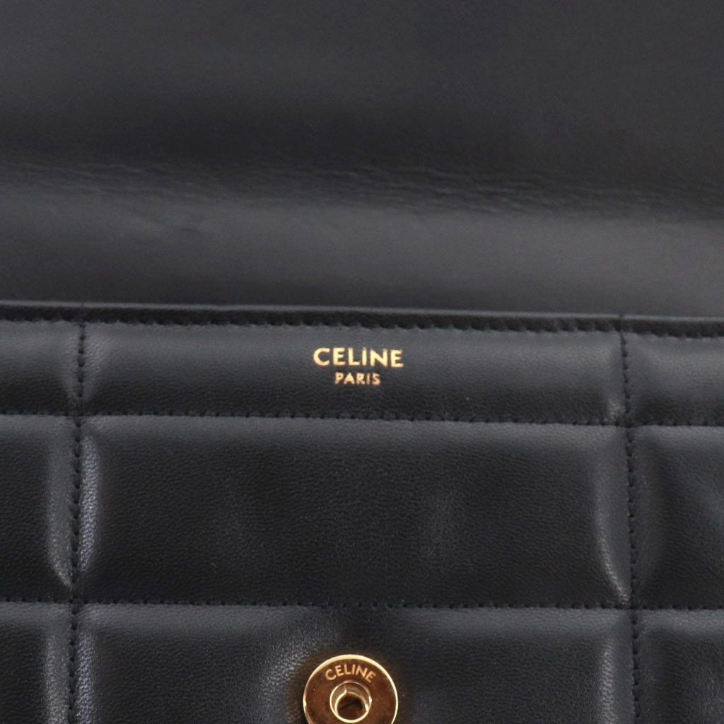 Celine Matelasse Monochrome Chain Shoulder Bag Leather Black Gold — view 8