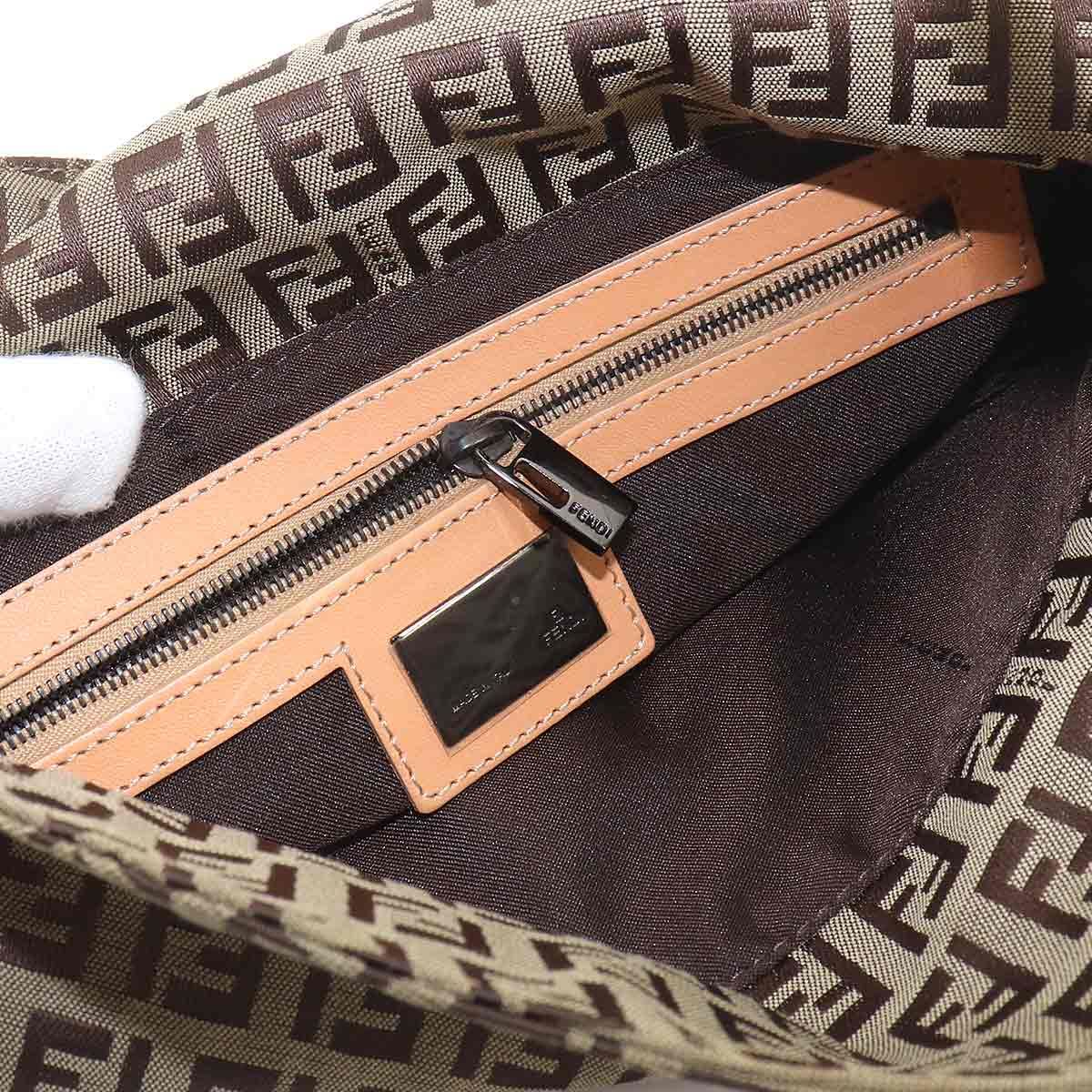 Fendi Zucchino Mamma Bucket Shoulder Bag Canvas Beige Brown Gunmetal — view 8